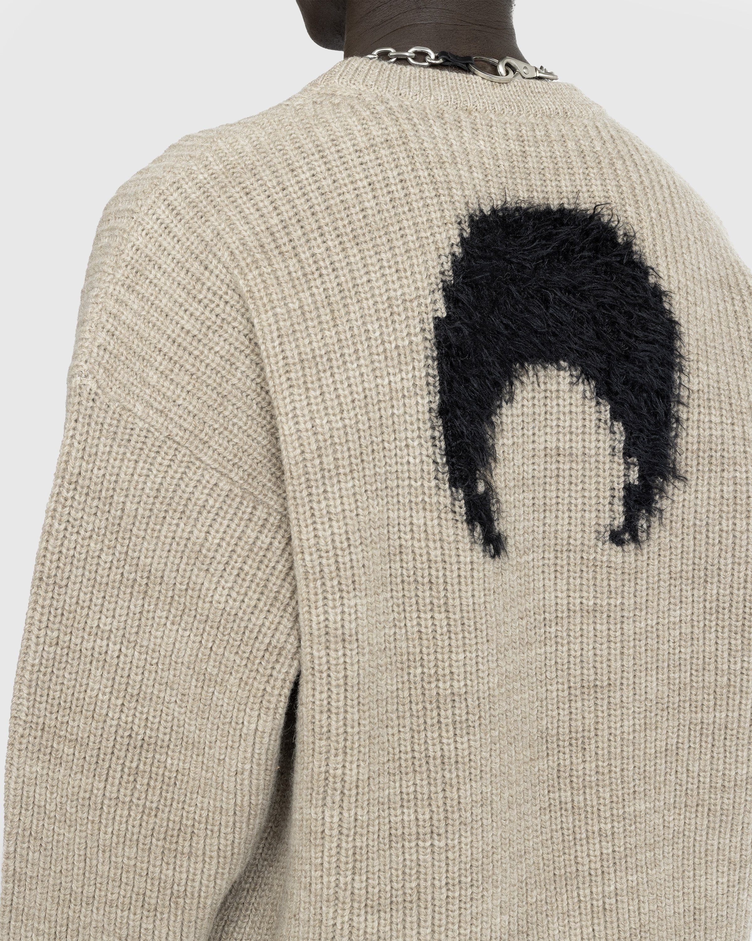 Marine Serre – Wool and Fluffy Knit Crewneck Pullover Beige